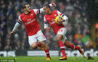 Theo Walcott mừng hợp đồng mới bằng bàn thắng