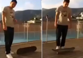 Messi tập tành chơi trượt ván