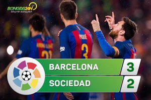 Tổng hợp: Barca 3-2 Sociedad (Vòng 32 La Liga 2016/17)