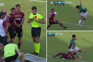 VIDEO: Nhận thẻ đỏ vì ngã vào người đối thủ