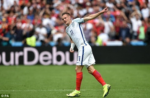 Tiền đạo Jamie Vardy gỡ hòa 1-1 cho tuyển Anh vs Wales
