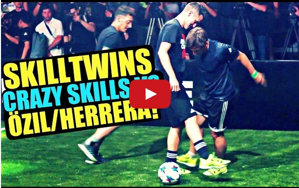 VIDEO: Herrera và Ozil đại chiến freestyle với nhóm SkillTwins
