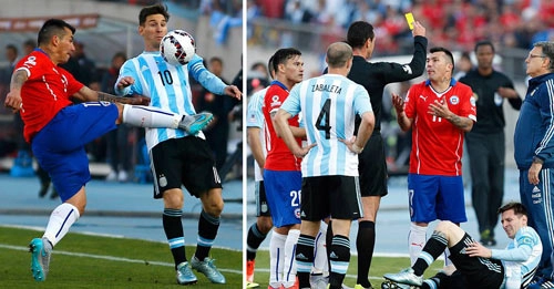 Thiên tài Messi bị đồ tể Medel đá kungfu tung người