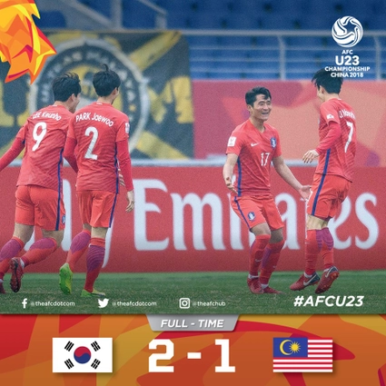 Tổng hợp: U23 Hàn Quốc 2-1 U23 Malaysia (VCK U23 châu Á 2018)