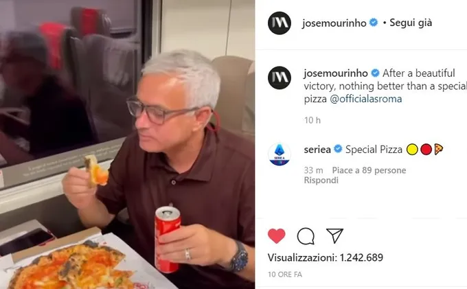 Mourinho đánh chén pizza sau chiến thắng